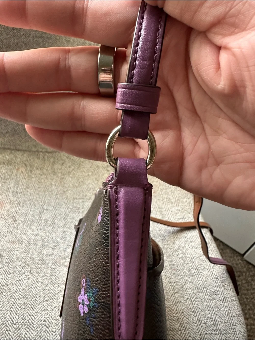 Coach Brown Signature Crossbody with Purple Floral Accents